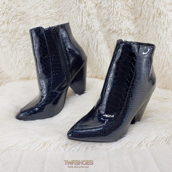 Vibes Black Hologram Modern 4" Cone Heel Ankle boots Restocked - Picture 5 of 16